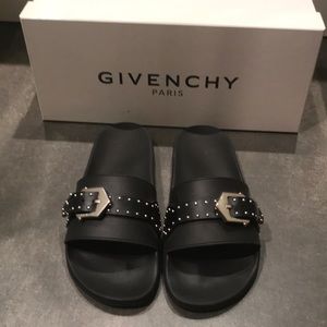 Givenchy black buckle slides size 38